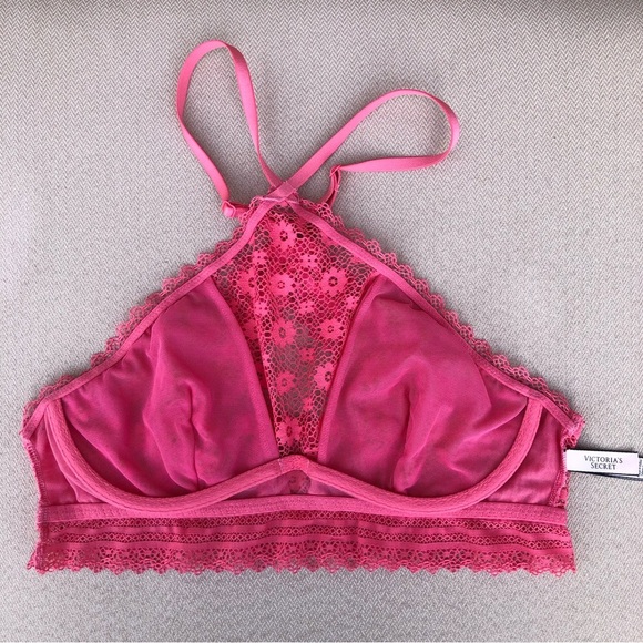 Victoria's Secret Floral Stretchy Lace Pink Racer Back Underwire Bralette M - Picture 6 of 13